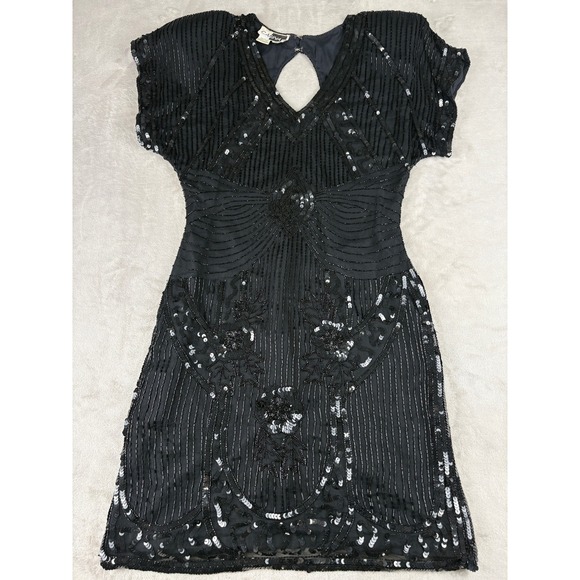 Carina Dresses & Skirts - Vintage Carina Black Pure Silk Beaded Sequin Art Deco Flapper Mini Dress Medium